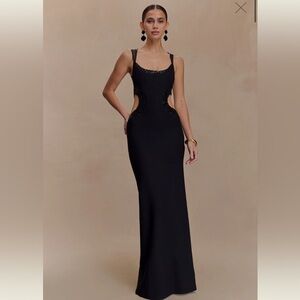 MESHKI Black Embellished Evening Gown